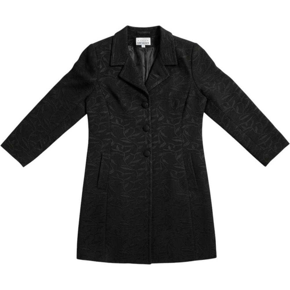 Vintage David Bijoux Jacquard Jacket Women 12 Black Longline Button Front USA